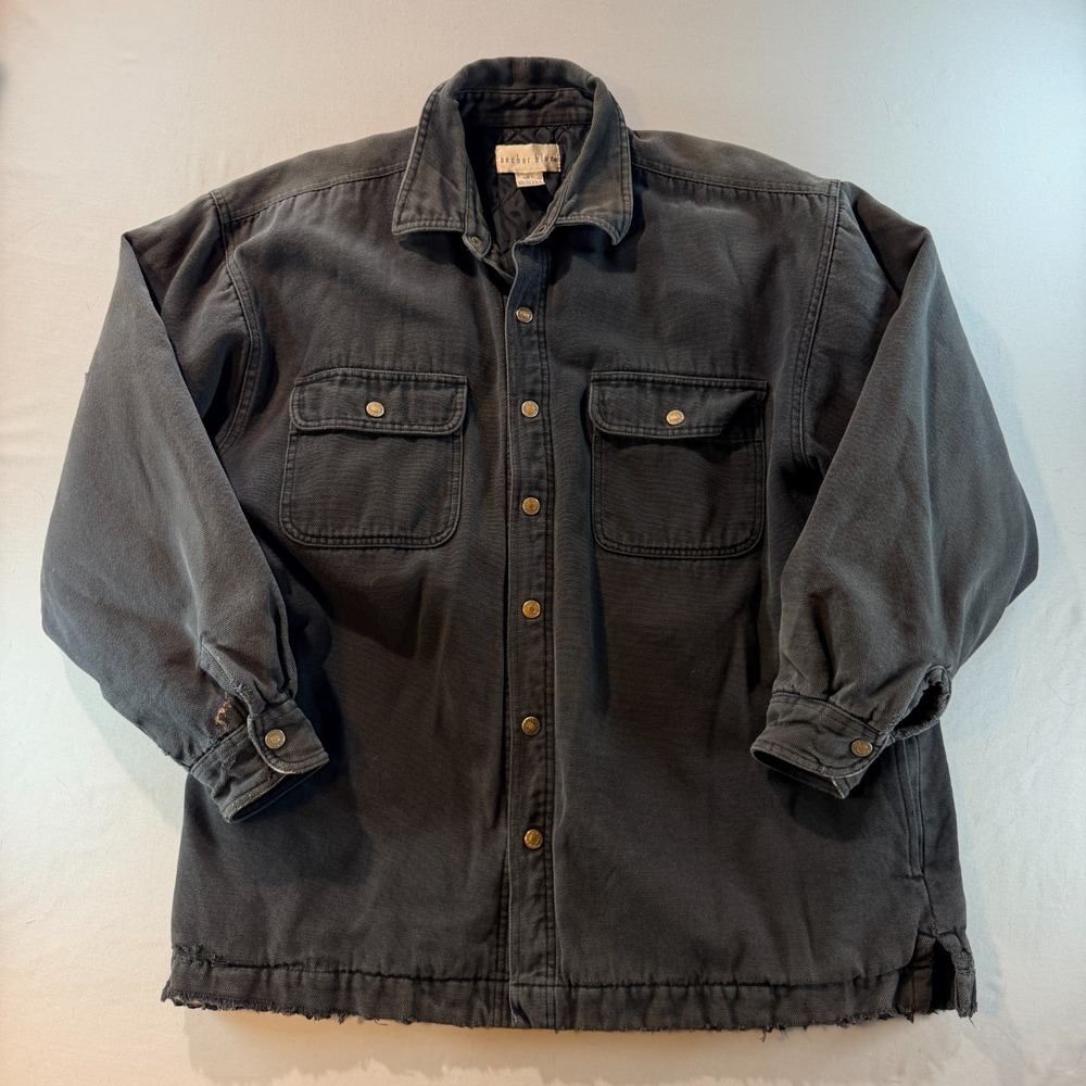 Vintage Anchor Blue Men's Quilted Work Jacket Black Canvas Size L